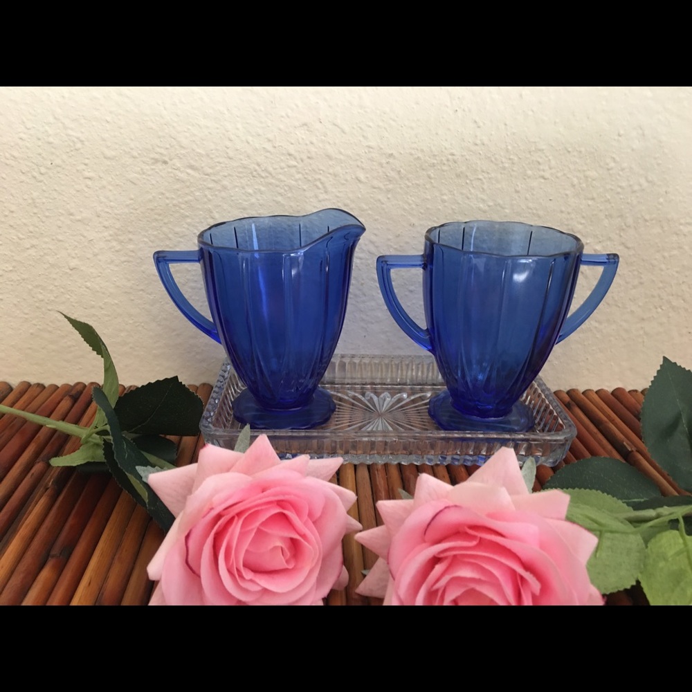 Cobalt Blue Glass Sugar & Creamer Set